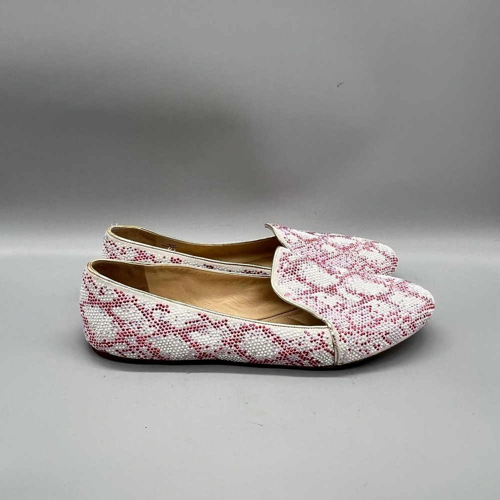 Brian Atwood Shoes Women 10 Pink White Crystal Embellished Claudelle Loafer Flat